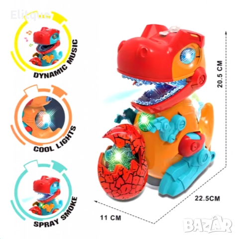 Електрическа играчка динозавър с динозавърско яйце – Светеща и музикална приключенска играчка за дец, снимка 8 - Фигурки - 52804810