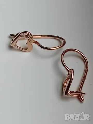 Руски златни обеци сърца и халкички, снимка 2 - Обеци - 49542294