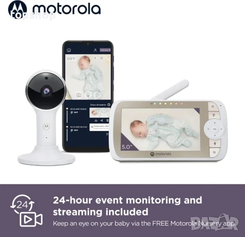 Бебефон Motorola BABY MONITOR VM65X Connect, Full HD, 5.0" LCD дисплей, IR осветеност, 2,000 mAh бат, снимка 2 - Бебефони - 50577193