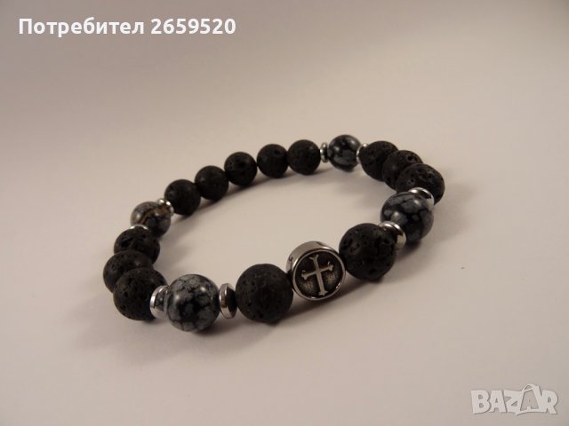 Водоустойчива мъжка гривна от естествени камъни, снимка 2 - Гривни - 39777106