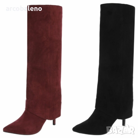 Дамски ботуши на висок ток от велур, 2цвята 