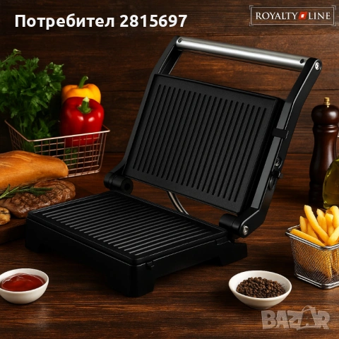 Тостер грил Royalty Line RL - PM1000 - Контактен грил и сандвич преса 2 в 1, снимка 2 - Тостери - 53072187