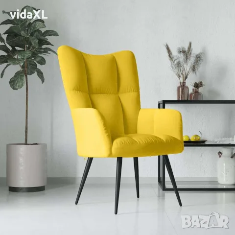 vidaXL Релаксиращ стол, горчица жълто, кадифе, снимка 2 - Столове - 56146824