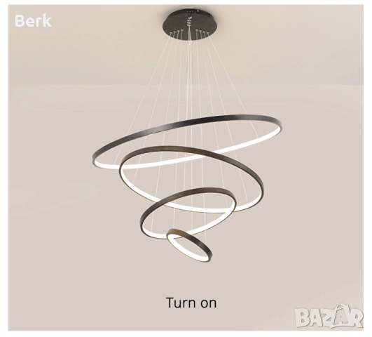 Луксозен LED полилей с 4 ринга 90 W черен корпус, снимка 3 - Лампи за таван - 52896676