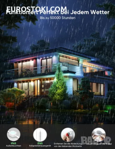 Интелигентни външни светлини APPECK, 30 м, 72 LED, RGB смарт постоянно външно осветление, снимка 4 - Външни лампи - 56203142