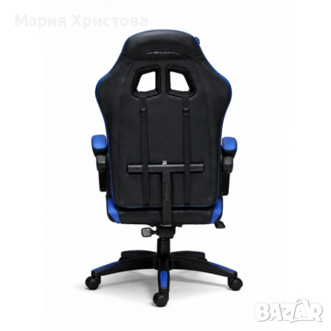 Ергономичен геймърски стол с масажна функция и поставка за крака – черно-син, снимка 2 - Столове - 53931894