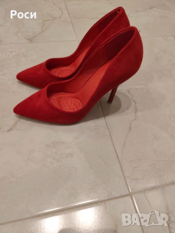 Червени дамски елегантни велурени обувки с висок ток, номер 39