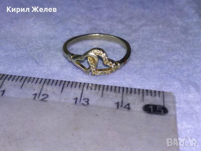 Две СЪРЦА в ЕДНО СКЪПОЦЕНЕН СРЕБЪРЕН ПРЪСТЕН СРЕБРО 925 с ИСКРЯЩИ ЦИРКОНИ 