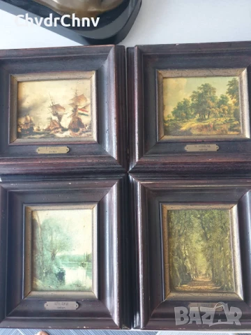 4бр малки картини принт върху платно/репродукции/дървена рамка 22x20см