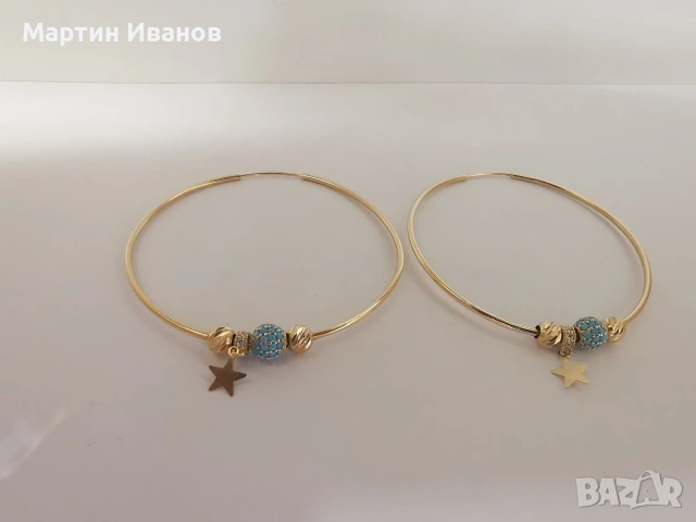 Златни обеци халки със здезда, снимка 5 - Обеци - 54155226