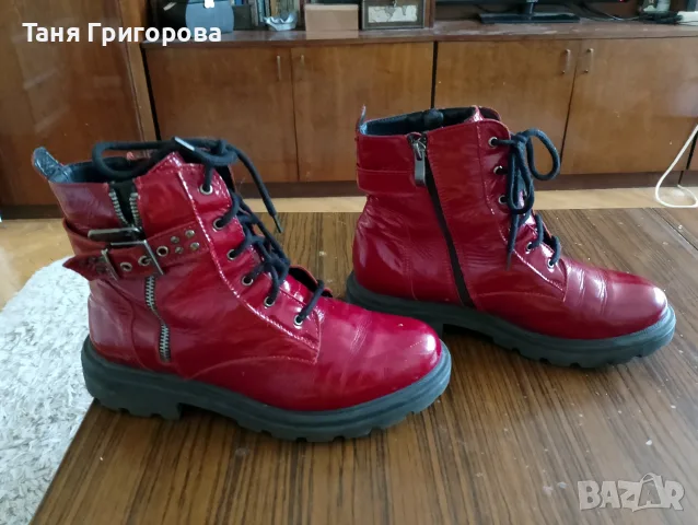 Тъмночервени дамски боти естествен лак, снимка 2 - Дамски боти - 56040172