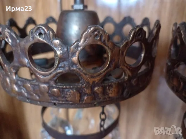 Антикварен комплект медни лампиони " корона", снимка 2 - Антикварни и старинни предмети - 50056713