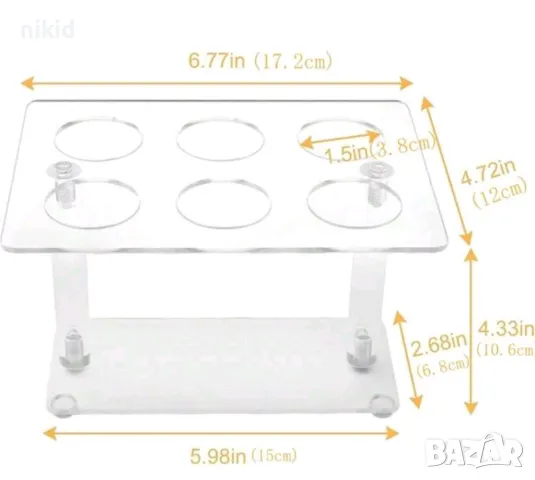 6 дупки правоъгълна прозрачна Пластмасова Акрилна стойка поставка стелаж фунийки сладолед сладоледи, снимка 4 - Други - 48985721