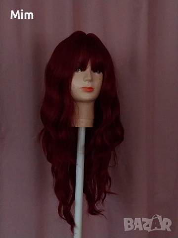 60 см Перука в червено бордо с бретон , снимка 10 - Аксесоари за коса - 52589287