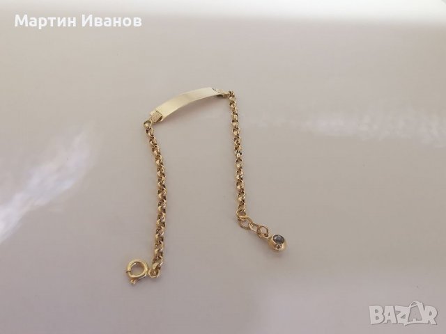 Златна детска гривна с плочка , снимка 7 - Гривни - 39348780