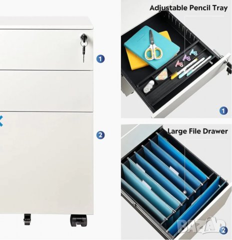 Мобилен офис шкаф с 3 чекмеджета с ключалка D10710435 , снимка 5 - Шкафове - 38952532