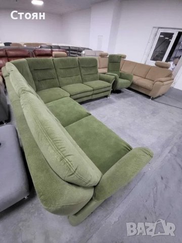 Зелен ъглов диван от плат с ел.релакс и фотьойл "PP - PF20073", снимка 4 - Дивани и мека мебел - 39965022