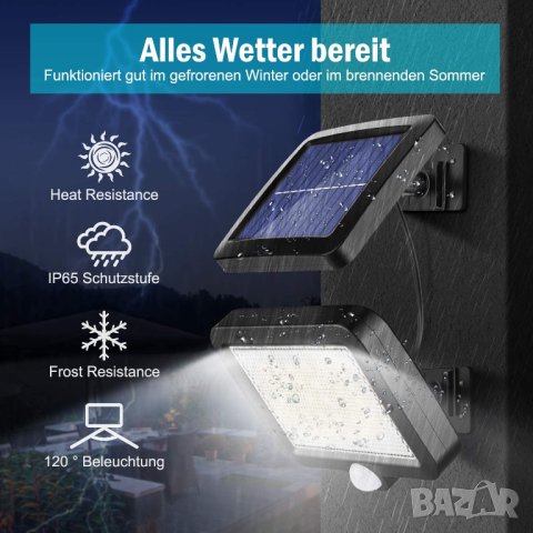 LED, Соларна лампа, сензорна лампа, водоустойчива, соларен панел, сензор за движение и светлина, ЛЕД, снимка 2 - Друга електроника - 40618550