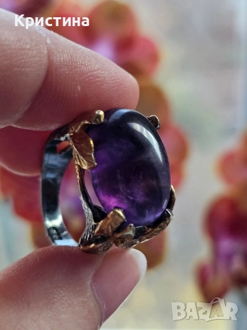 Красив сребърен пръстен с Аметист, снимка 2 - Пръстени - 52378707