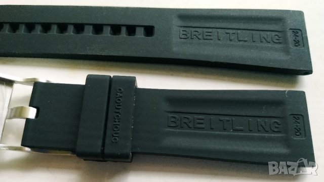 Черна силиконова каишка BREITLING  24 мм, снимка 6 - Каишки за часовници - 36307657