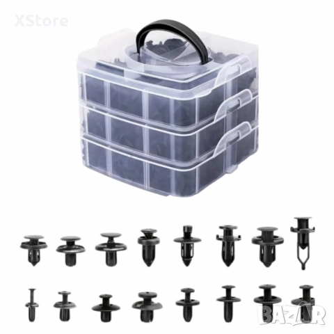 Комплект от 620 броя клипсове за автомобил в кутия– пластмасови закопчалки за врати, брони и бампер, снимка 3 - Аксесоари и консумативи - 52481719