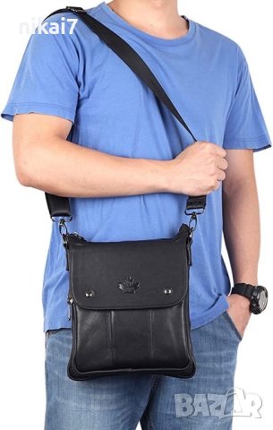 мъжка чанта от естествена кожа телешки бокс цип+тик так закопчаване, снимка 4 - Чанти - 42080904