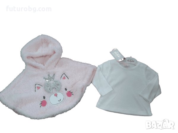 Комплект от 3 части с пончо в розово за момиченце, снимка 3 - Комплекти за бебе - 35499336