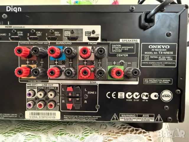 Onkyo TX-NR616 , снимка 12 - Ресийвъри, усилватели, смесителни пултове - 50098590