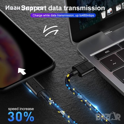 3A USB type C (USB-C) кабел за зареждане и пренос на данни - 2 м., снимка 6 - USB кабели - 37953672