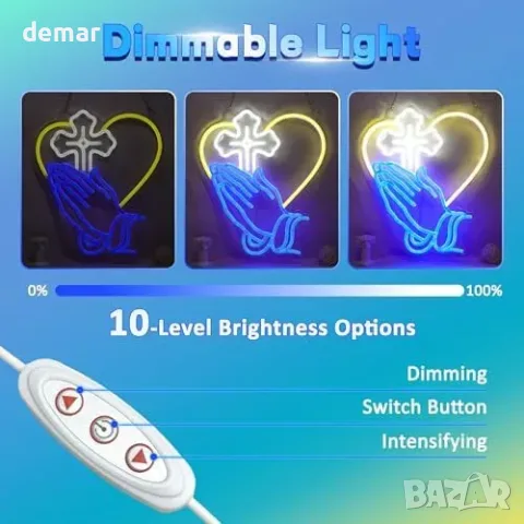 USB LED неон Lightzz с молитвени ръце и кръст, регулируема яркост, снимка 3 - Лед осветление - 55955515