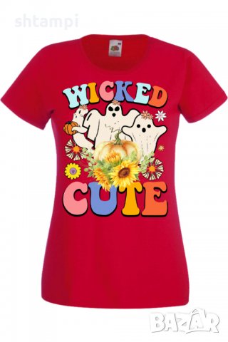 Дамска тениска Wicked cute,Halloween,Хелоуин,Празник,Забавление,Изненада,Обичаи,, снимка 3 - Тениски - 38154530