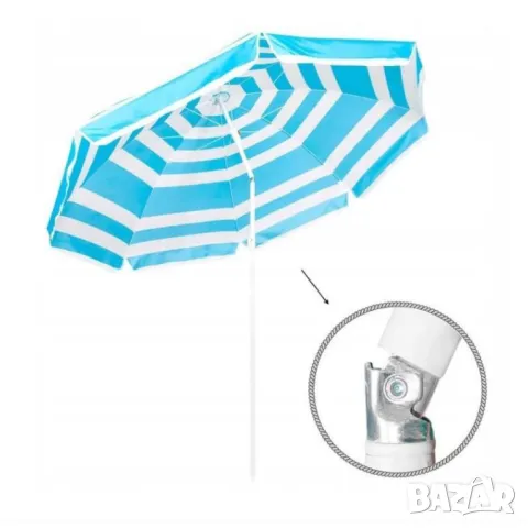 Кръгъл плажен чадър чупещ, зелен/син райе различни размери 1.7м, 2.00м, снимка 6 - Градински мебели, декорация  - 49465195