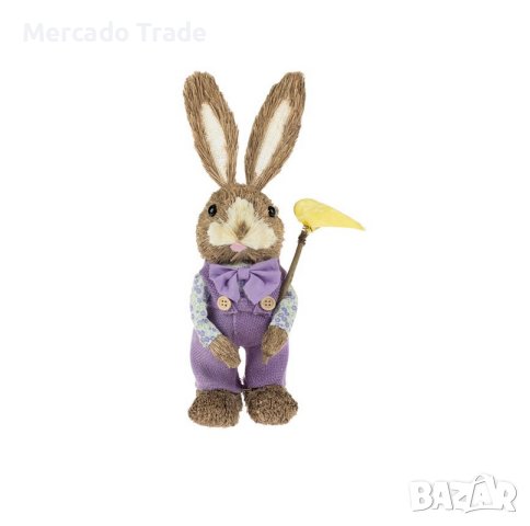 Великденски декоративен Заек Mercado Trade, Лилав гащеризон, 36см