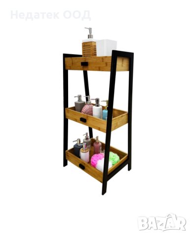 Бамбуков рафт с метални крака, 45x35x90 см, снимка 2 - Декорация за дома - 44161334