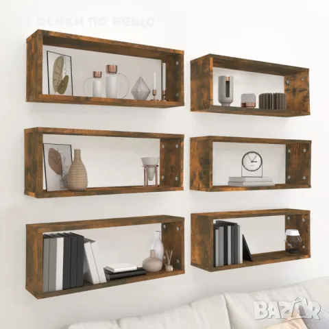 Стенни рафтове, 6 бр, опушен дъб, 60x15x23 см, инженерно дърво, снимка 4 - Етажерки - 48122093