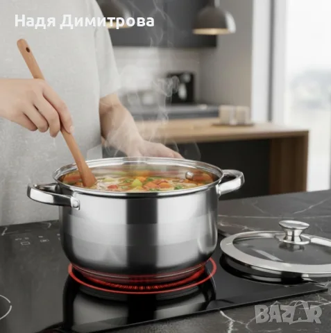 Тенджера с кошница за пържене и стъклен капак Cheffinger  Ø24 см – инокс, 6,5 л, за всички котлони, снимка 2 - Съдове за готвене - 56132358