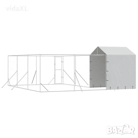vidaXL Външна клетка за куче с покрив сребриста 6x6x2,5 м стомана, снимка 6 - За кучета - 56146863