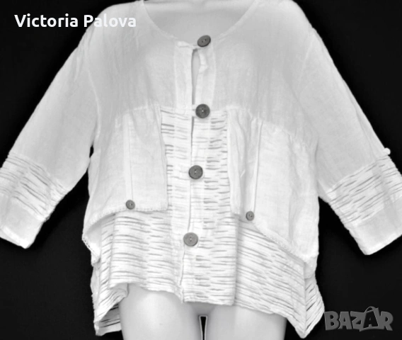 Ефирна ленена блуза в стил Lagenlook - Произведено в Италия, снимка 11 - Корсети, бюстиета, топове - 53892992