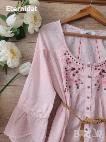 Розова блузка с бродерии памучна материя , снимка 4 - Туники - 50851728
