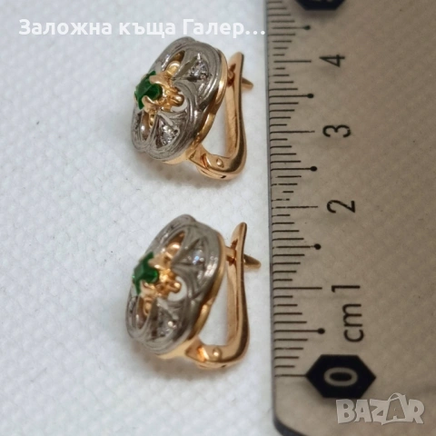 Златни обеци с фианити – съветско злато, проба 585, 5,95г, снимка 6 - Обеци - 54216036