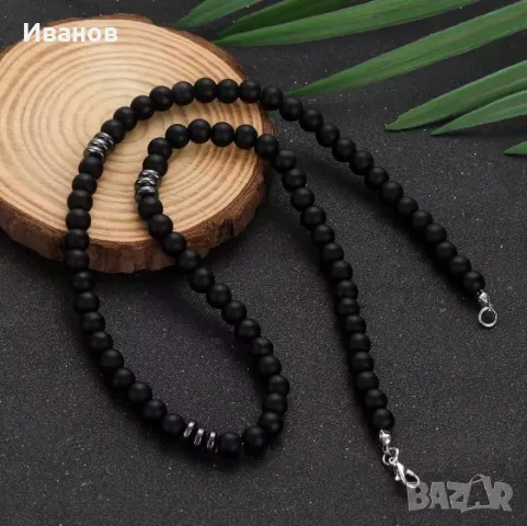 Мъжки гердан от естествени камъни - черен оникс мат