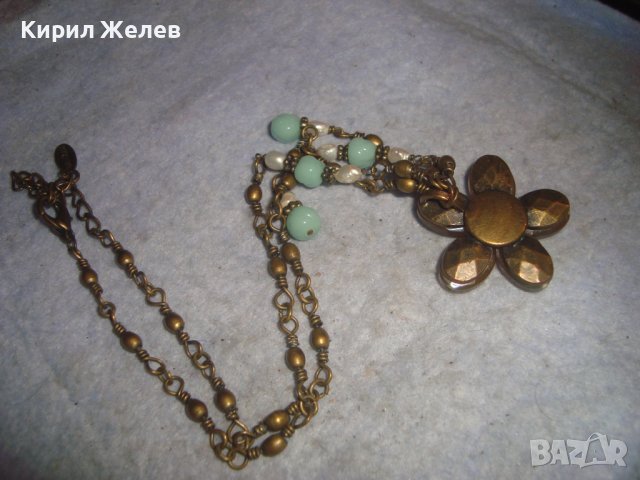 КРАСИВО ФЛОРАЛНО МАРКОВО ВИНТИДЖ АРТ БРОНЗОВО КОЛИЕ ОГЪРЛИЦА с ШЛИФОВАНИ КАМЪНИ 30159, снимка 14 - Колиета, медальони, синджири - 37851568