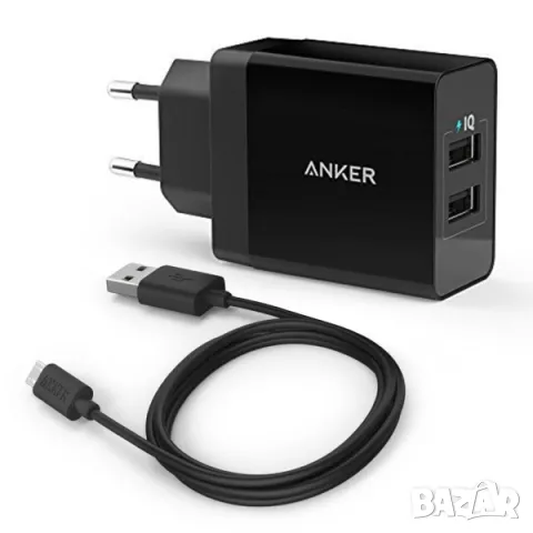 Мрежово зарядно Anker PowerPort B2021L11, 24W, 2xUSB, черно, снимка 1 - Оригинални зарядни - 48098588