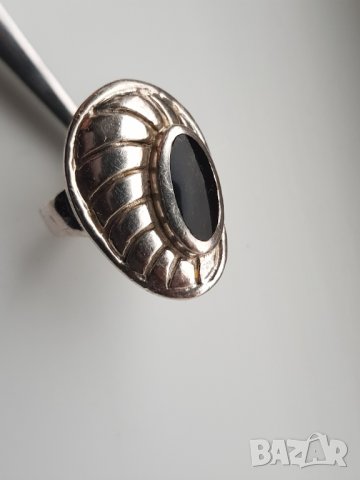 Сребърен пръстен с камък оникс, снимка 2 - Пръстени - 38684666