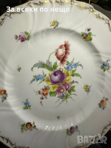 Nевероятно красиво немско плато с майсенски ръчно нарисувани подглазурно букети и цветя Код P1627, снимка 2 - Сервизи - 52917293