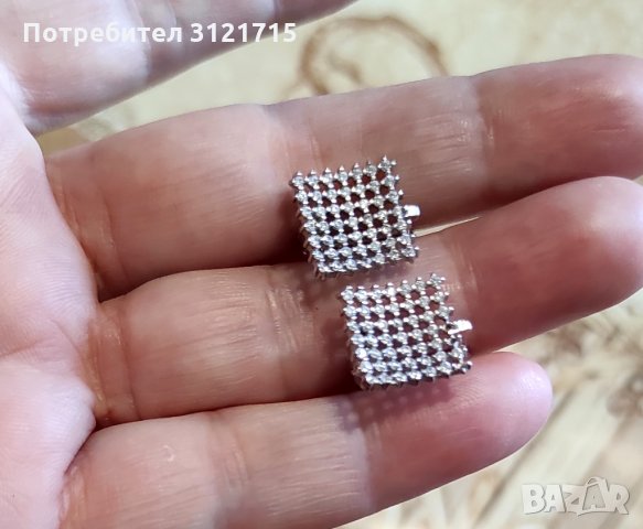 💎 Сребърни обеци тип решетка, английско закопчаване 💎, снимка 1 - Обеци - 35095378