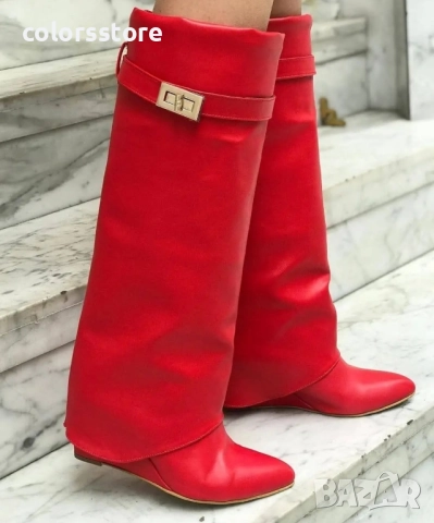 Ботуши на платформа - червена кожа - K-40 