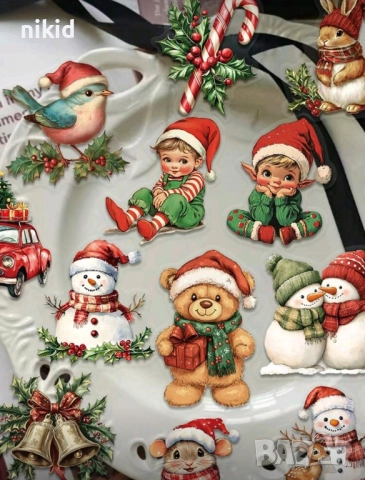 50 бр прозрачни Коледни самозалепващи лепенки стикери за украса декор картонена торта и др, снимка 5 - Други - 52472426