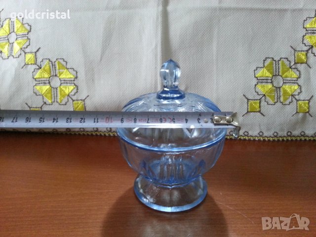 Стъклена захарница бонбониера цветно стъкло , снимка 2 - Антикварни и старинни предмети - 40780431