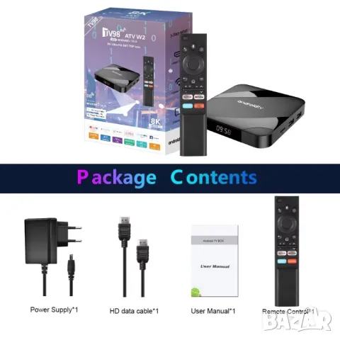 Настроен TV BOX TV98, 8K, Android 14 ATV, RAM 4GB DDR4, ROM 64GB, CPU Amlogic, снимка 15 - Приемници и антени - 48631073
